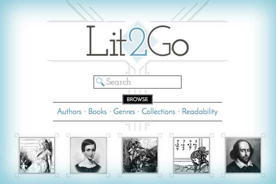 Screen capture of the Lit2Go homepage.